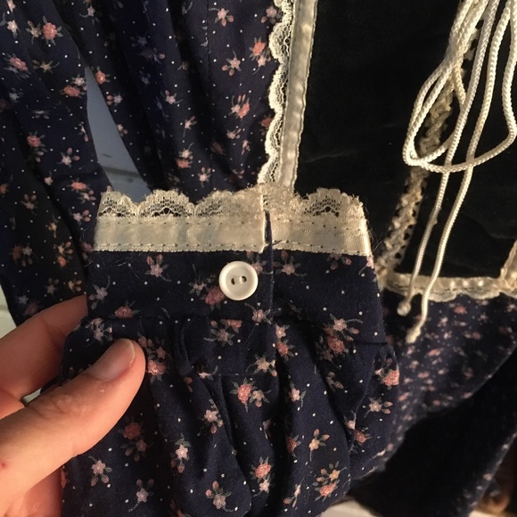 Beautiful Gunne Sax Blue Calico Corset Long Sleeve Midi Dress w/Velvet Size 7 - Picture 5 of 5